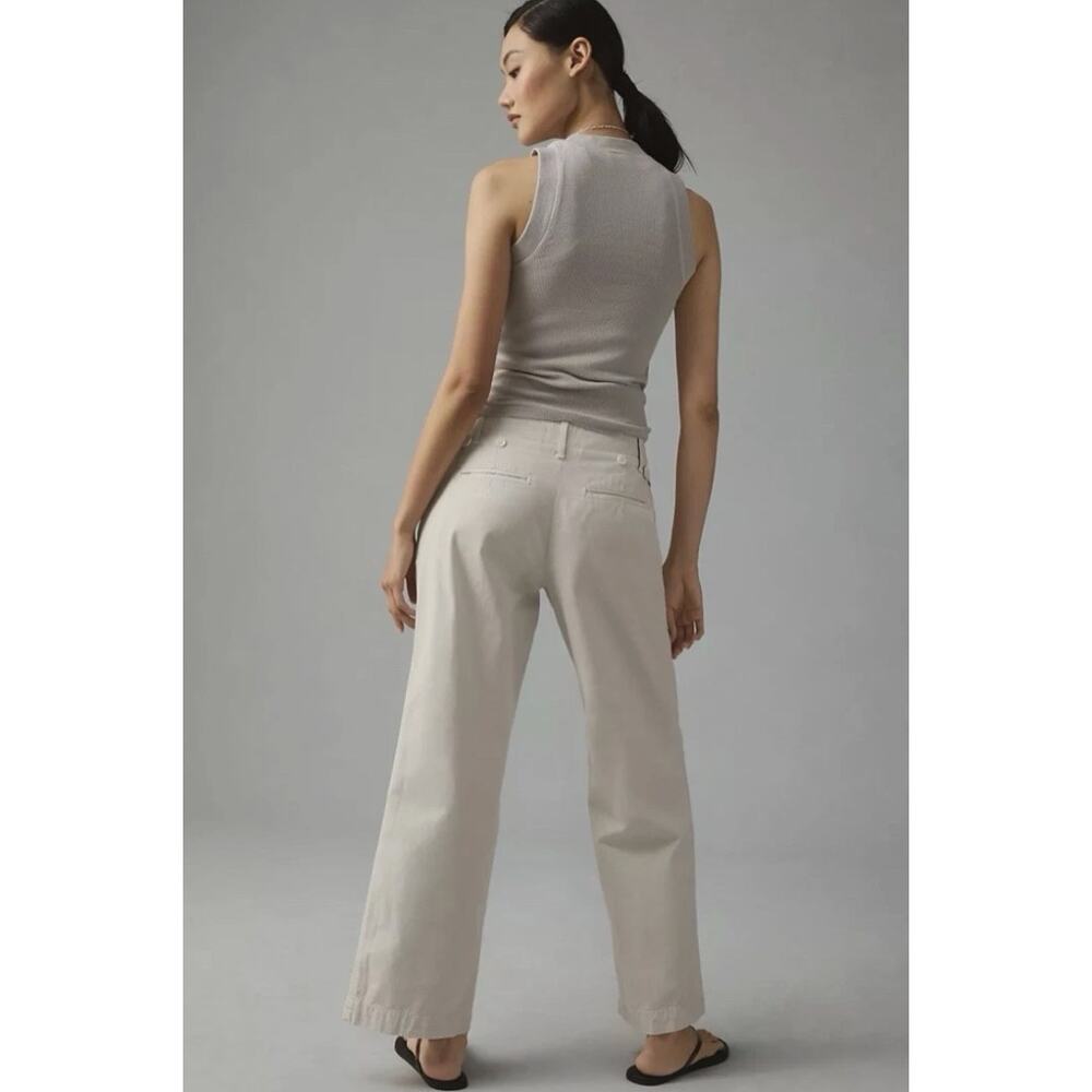 Maeve Anthropologie Pleated Wide-Leg Chino Trousers 100% Cotton Womens 10 Casual - Picture 3 of 13